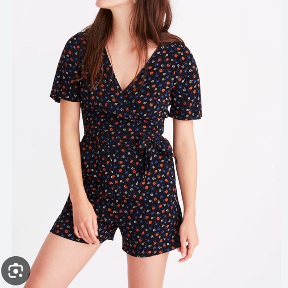 Madewell Wrap Front Romper in Prairie Posies - Picture 1 of 9